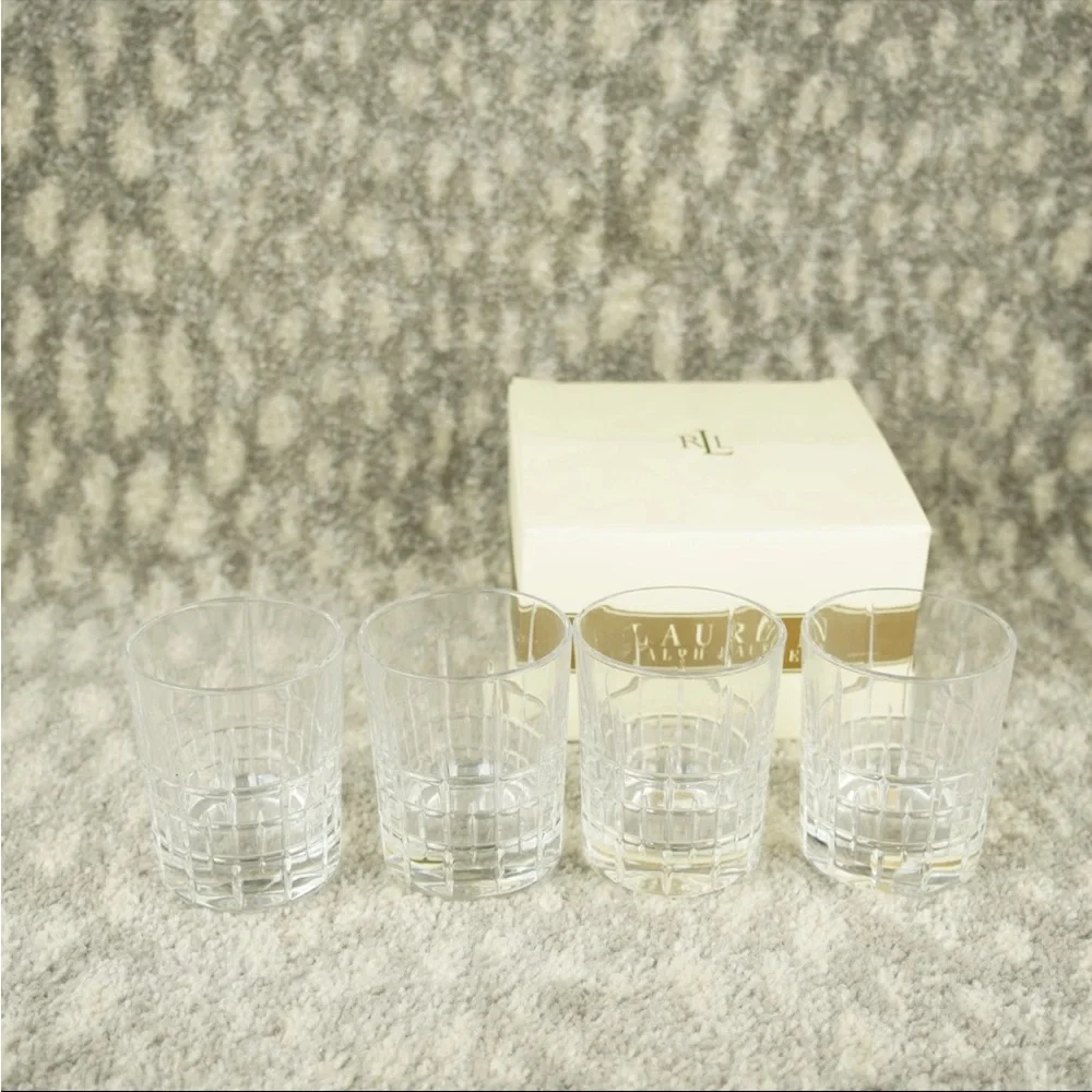 Lauren Ralph Lauren COCKTAIL PARTY Double Old Fashioned Whiskey Crystal 4 Pc NIB